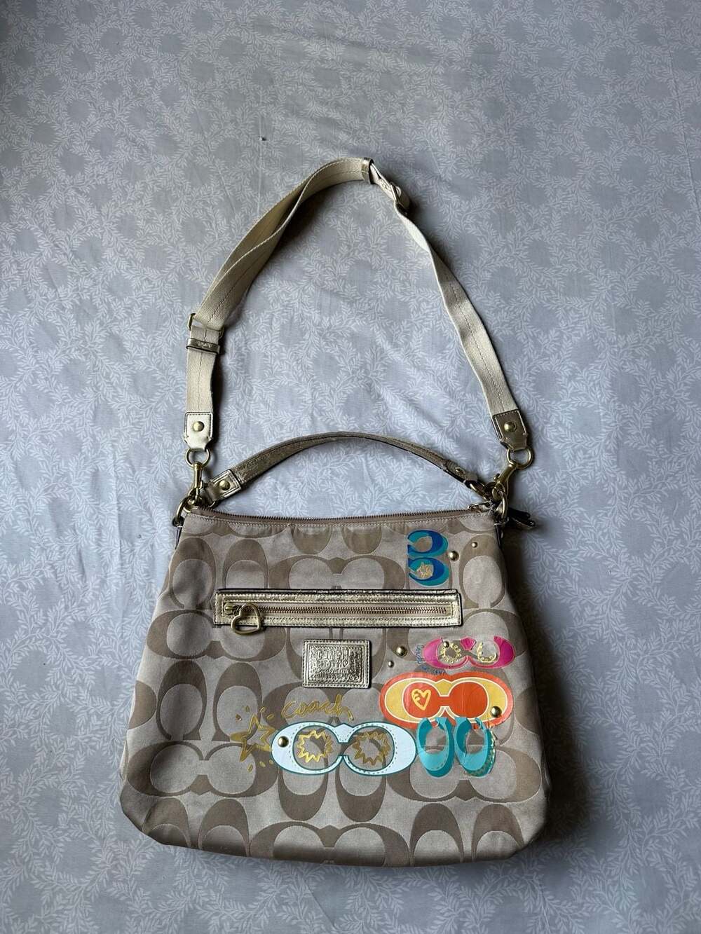 VTG Y2K Coach Poppy Bag Signature Canvas Multicolor Graphic Accents Hobo